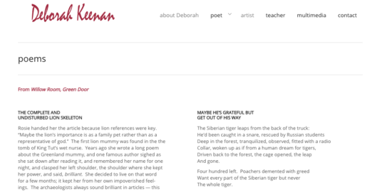 screenshot of Deborah Keenan poetry page